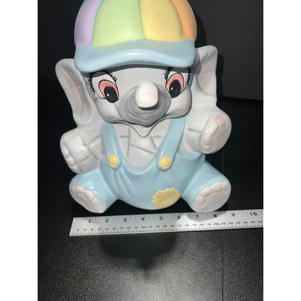 Vintage Ceramic American Bisque Elephant Cookie Jar Pastel Hand Painted Nursery